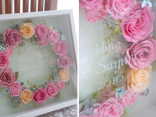 プリザーブドフラワーの額入りウェルカムボード エッチング部　彩色前